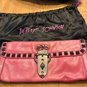 Betsy Johnson, hot pink leather clutch with studs